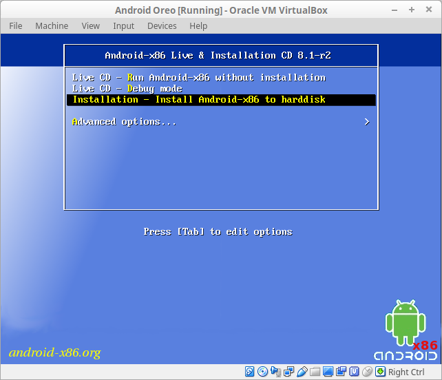 virtualbox android x86 black screen