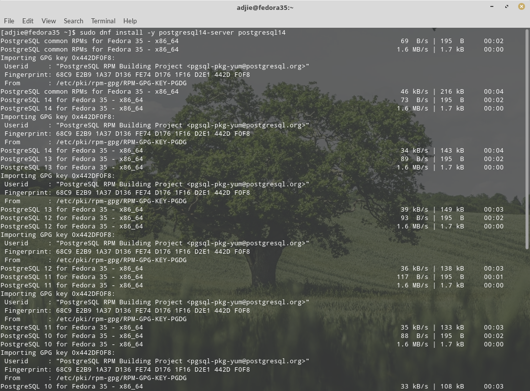 PostgreSQL 14 - Fedora 35 Installation