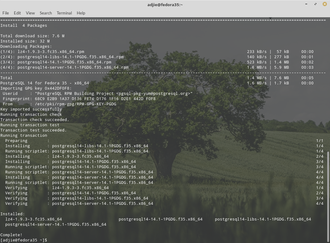 PostgreSQL 14 - Fedora 35 Installation