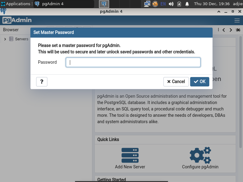 pgAdmin4 Set Master Password