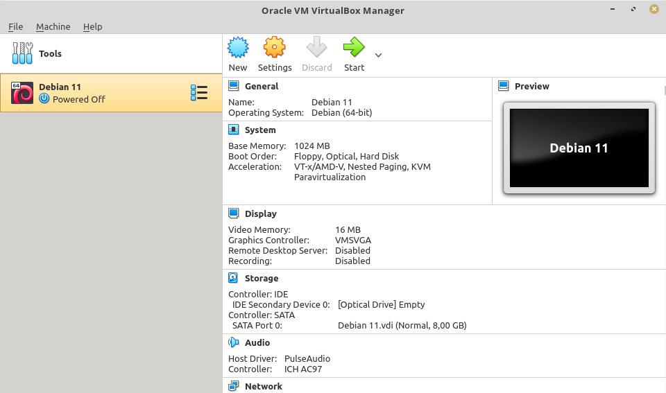 VirtualBox New VM Created
