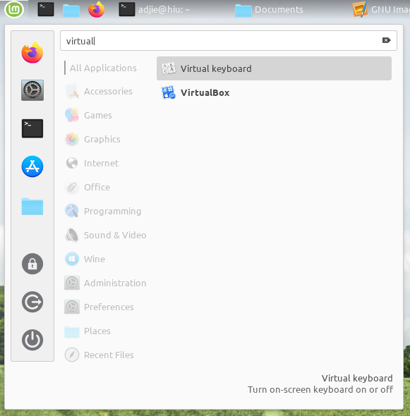 VirtualBox Start Menu