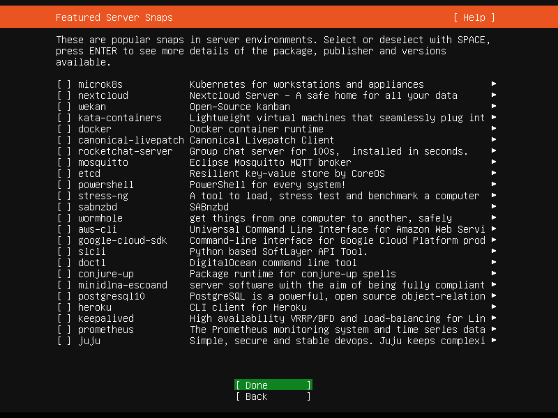 Ubuntu 20.04 Choose snaps