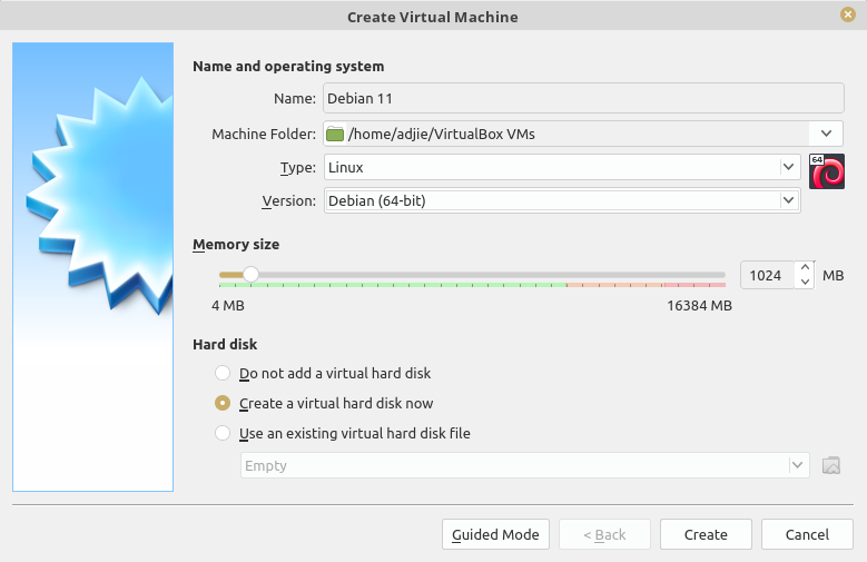 VirtualBox New VM Configuration