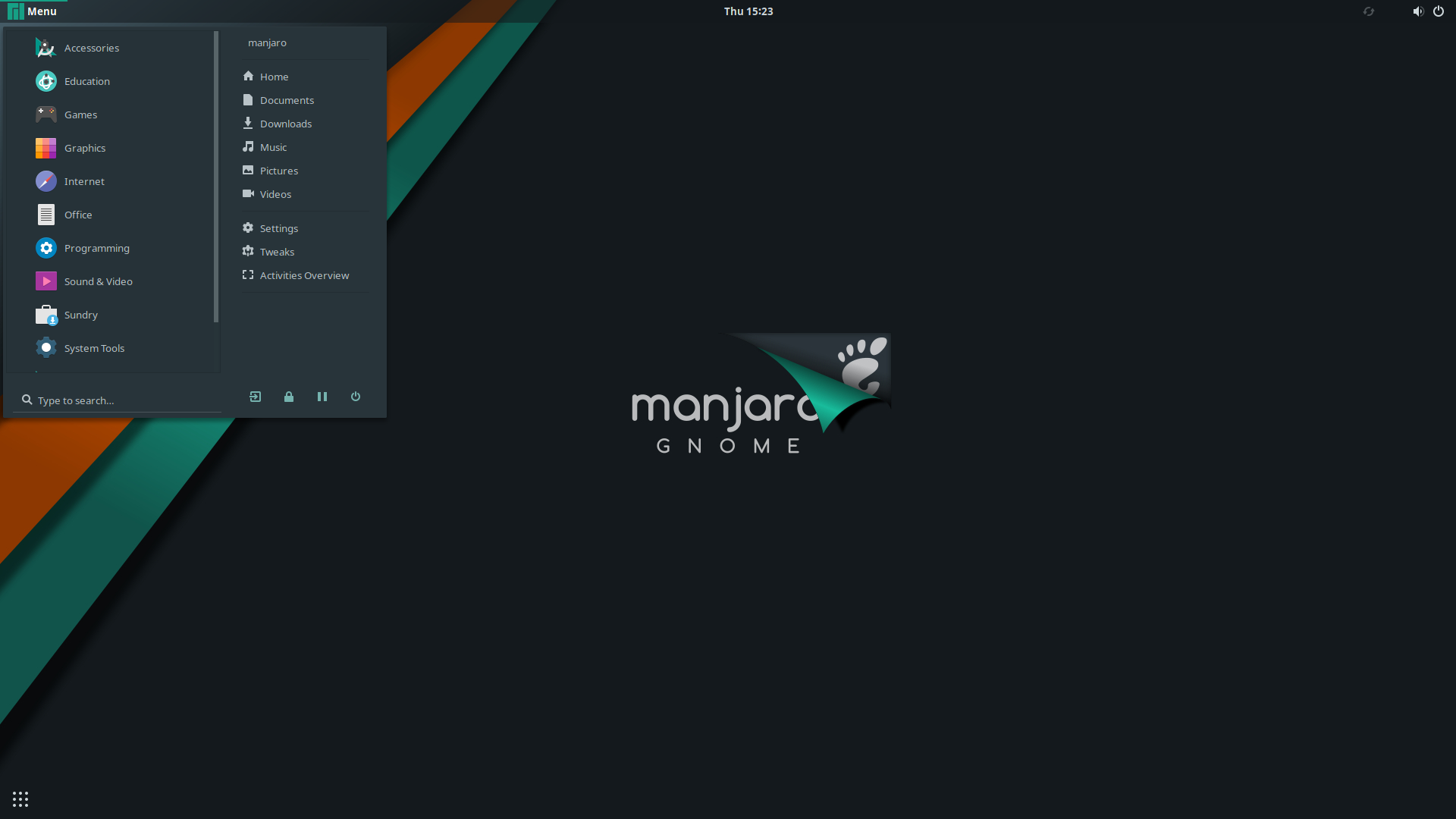 Manjaro Linux Start Menu Screenshot