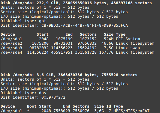 fdisk output